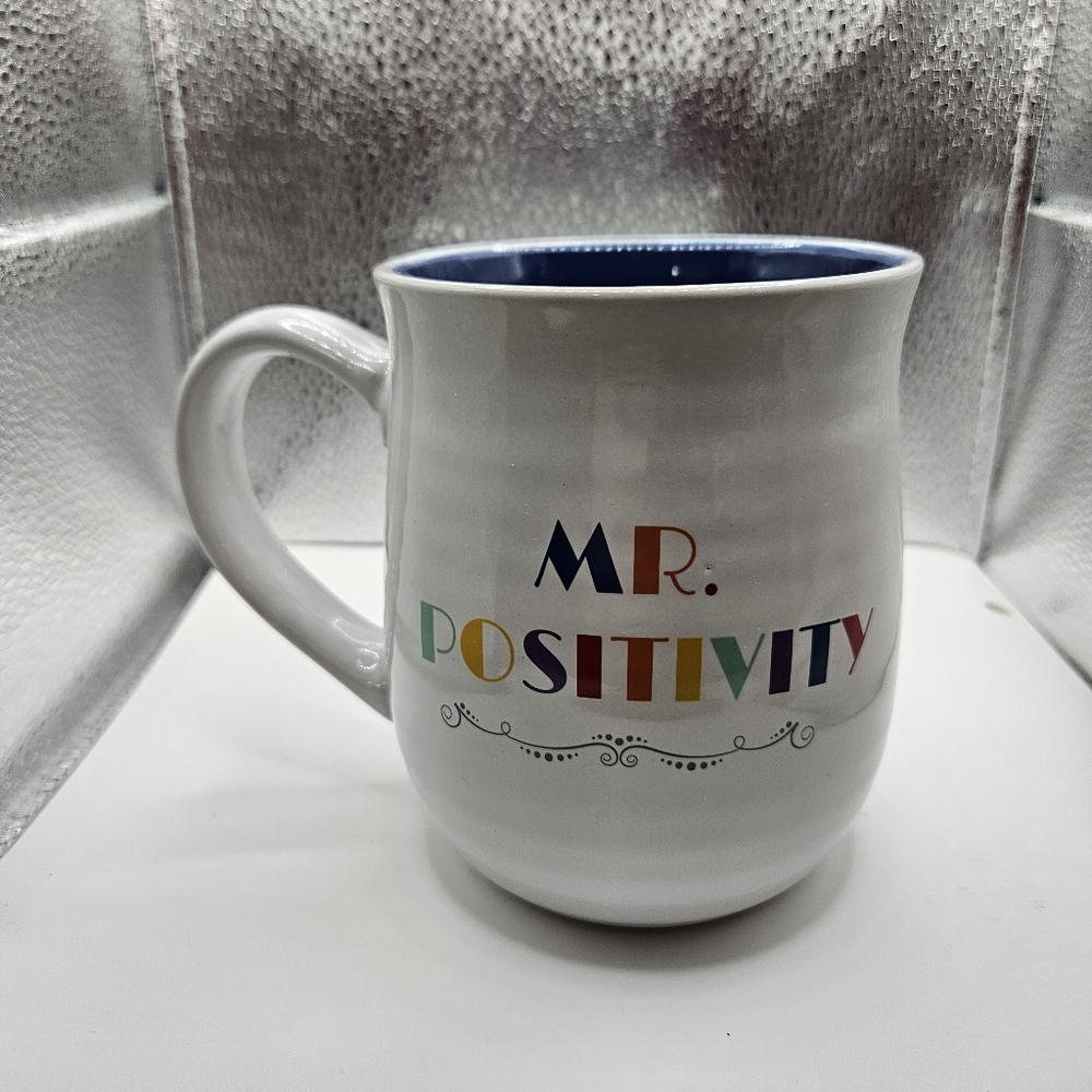 White and Blue Ceramic Mug with Classic Handle